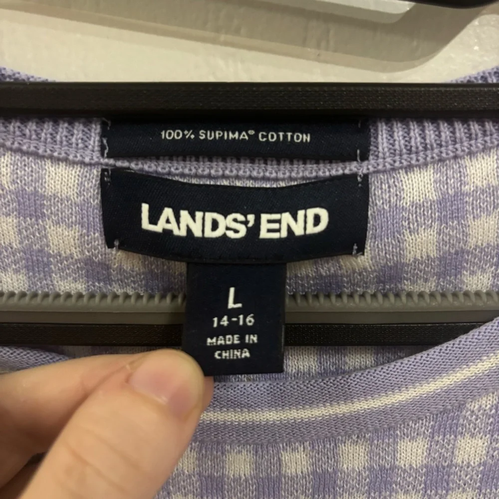 Lands' End Lavender Supima Cotton Gingham Sweater - Picture 3 of 5